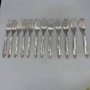 International Deep Silver Forks Inlaid Happy Anniversary 7.25" Lot of 12